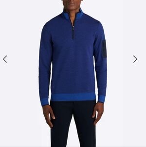 Bugatchi Striped Quarter Zip Mock Neck Pullover In Classic Blue